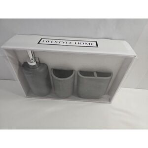 Sandstone Resin Bath Accessor 3 Pcs Soap Dispenser, Toothbrush Holder, Tumbler